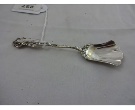 A Scandinavian silver sugar caddy shovel with rose of hildeshein to stem and finial stamped 835 and AB