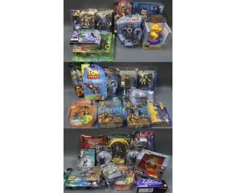 Three boxes of miscellaneous TV and film related action figures, all in boxes, and including "The Lord Of The Rings", "Wallac