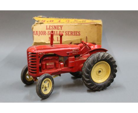 A Lesney 'Major-Scale' No.1 Massey-Harris tractor, number 745D, having red body and tan hubs, with its original box