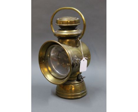 A brass Powell &amp; Hanmer carbide lamp, marked "PH British Made 343" to the base, measuring 32cm tall 