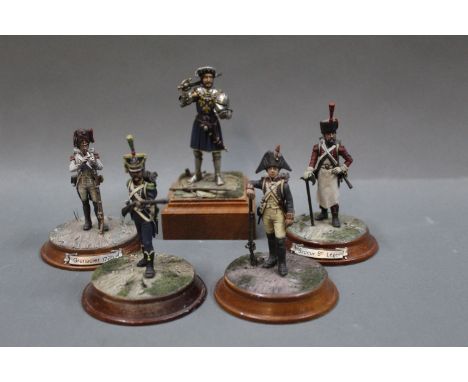 A group of 5 Border Miniature models of French soldiers: Francis 1e de France circa 1510, Voltige the Infantrie Leger circa 1
