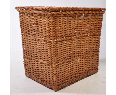 20th century vintage wicker hinged laundry hamper / log basket.63 x 69 x 47