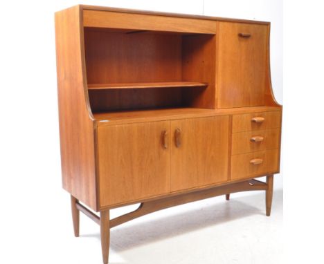 G Plan Furniture - Retro 1960s teak highboard / sideboard side cabinet, the upper section fitted with drawer, fall front and 