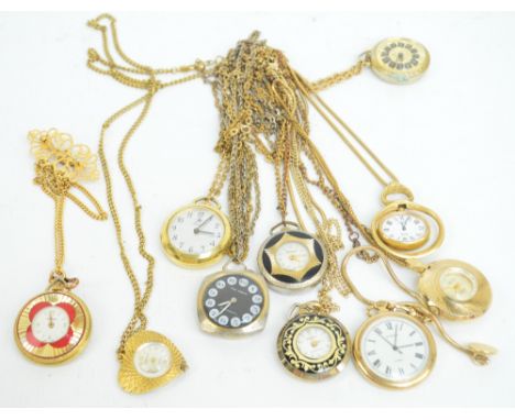 Seven chrome plated open faced crown wind pocket watches including four Ingersoll examples, one on Albert chain with T-bar su