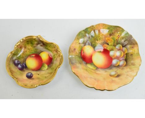 Two pieces of Royal Worcester hand painted fruit decorated porcelain by Edward Townsend, both with puce printed marks, diamet