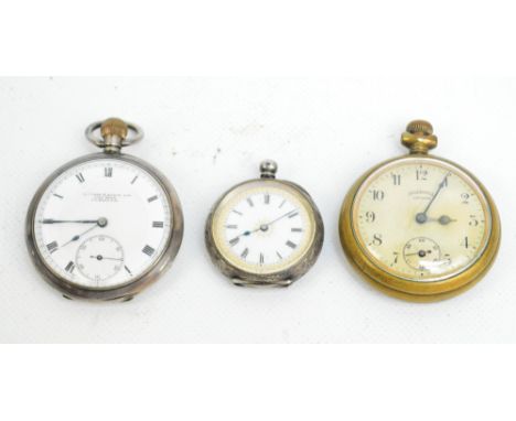 A 925 standard silver cased crown wind pocket watch with import marks, the case engine turned with a central circular vacant 