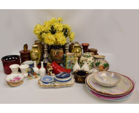 A quantity of various ceramics to include a near pair of Continental earthenware candlesticks with hand painted floral and or