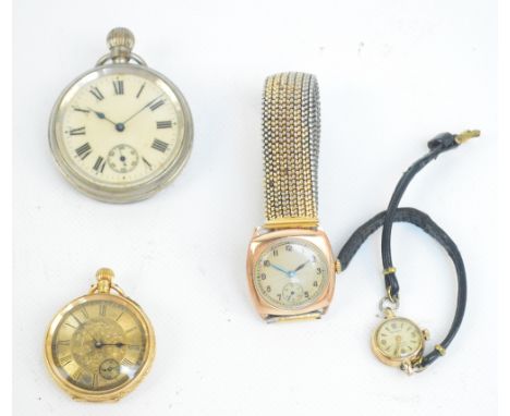 An early 20th century 18ct yellow gold cased open face crown wind fob watch, the circular dial set with Roman numerals and su