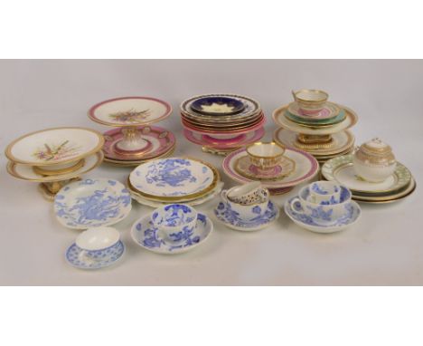 A collection of various late 19th/early 20th century Royal Worcester porcelain cups and saucers to include blue and peach gla