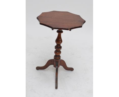 An oak tripod table with shaped circular top on ring turned column with cabriole feet, height 68cm and an Edwardian rectangul