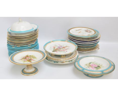 A collection of late 19th/early 20th century Royal Worcester porcelain dessert ware, predominantly decorated in blue with han