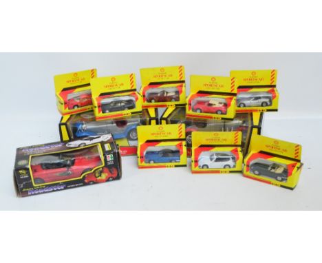 A group of eight boxed Shell Classic Sports Car Collection toy vehicles, two Burago 1:18 scale examples, and another (11).