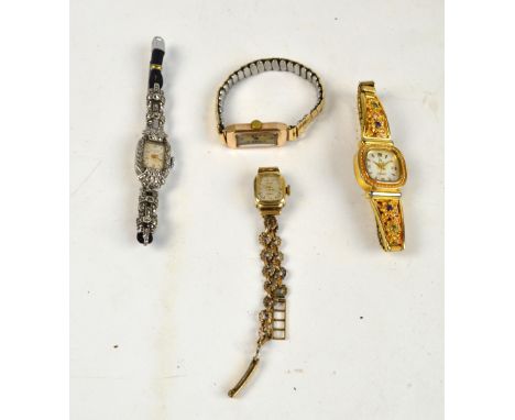 INVICTA; a 1950s Art Deco hallmarked silver cased manual wind lady's cocktail wristwatch set with marcasite, the rectangular 