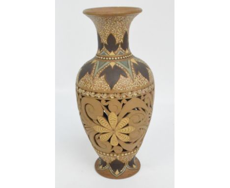 A Doulton Lambeth Silicon reticulated vase of baluster form, decorated by Edith Lupton, with central pierced floral and scrol