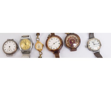 A group of various wristwatches comprising four early examples including one with case hallmarked with import mark for London