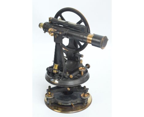 A late 19th/early 20th century Stanley theodolite with silvered scale, upper level, and circular brass base, inscribed "Stanl