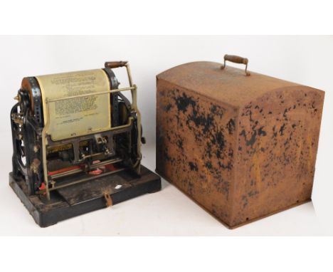 A mid 20th century Gestetner Six duplicator "Cyclostyle" with roller and handle, with circular plaque embossed "Manufactured 