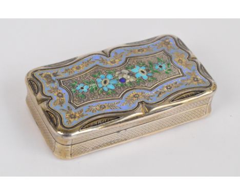 A mid 19th century French silver snuff box of rounded rectangular form with engine turned decorated base and sides, the hinge