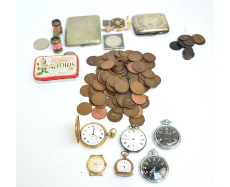 A quantity of collectors' items including an Ingersoll Triumph black face military type pocket watch and a similar example by