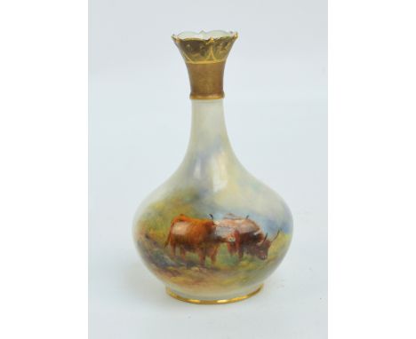 A Royal Worcester porcelain vase of baluster form, hand painted with Highland cattle, signed "H(?) Stinton", probably Harry S