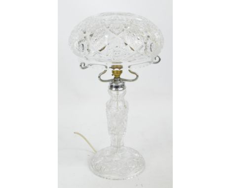 A clear cut glass mushroom lamp, diameter 25cm, height 45cm.