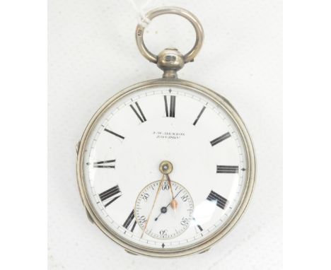 J.W. BENSON, LONDON; a late 19th century hallmarked silver cased open face key wind pocket watch, the circular enamel dials s