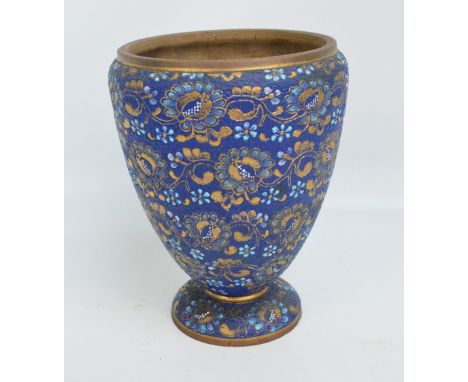 A large Doulton Lambeth Silicon Slater's Patent "Chiné Ware" vase of tapering form, gilt heightened with floral sprays on a b