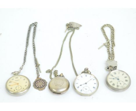 An early 20th century silver plated open face crown wind pocket watch, the circular enamel dial set with Roman numerals and s