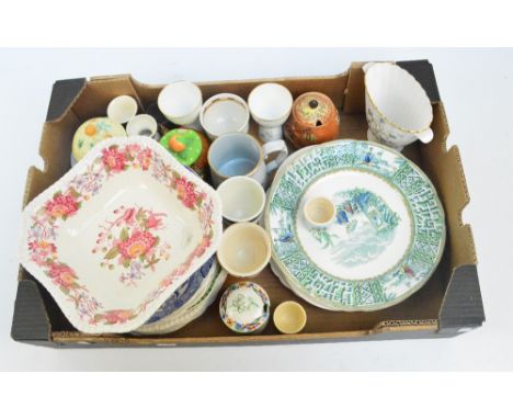 A large collection of ceramics including plates, serving dish, preserve pots, vase, etc, including items by Copeland Spode, B