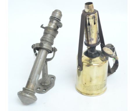 BA SWEDISH B.A. HJORTH & CO, STOCKHOLM; an "Aetna No.634" brass blow lamp, height 26cm and a nickel plated ship's oil lamp gi