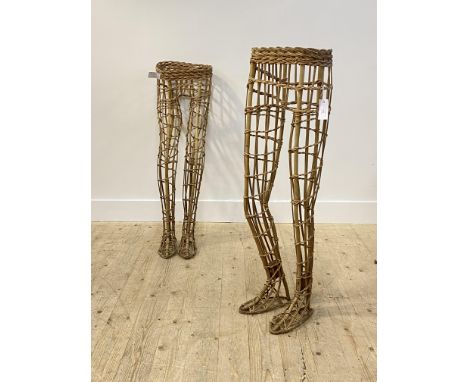 Shop fitting, A pair of vintage wicker mannequin legs H106cm
