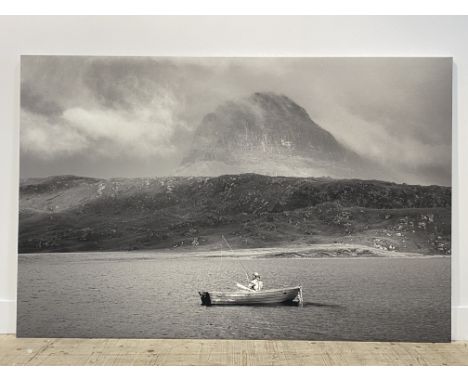 Glyn Satterley (British contemporary) 'Fionn Loch, Suilven' large monochromatic photographic print on canvas depicting a fish