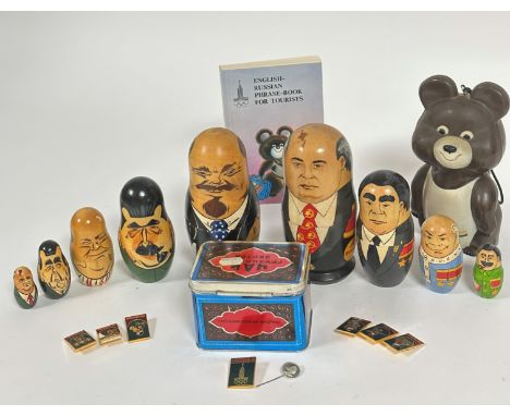 Olympic Memorabilia:  a collection of Russian 1980 Olympic Games memorabilia including a plastic Mishka Bear radio, made in H