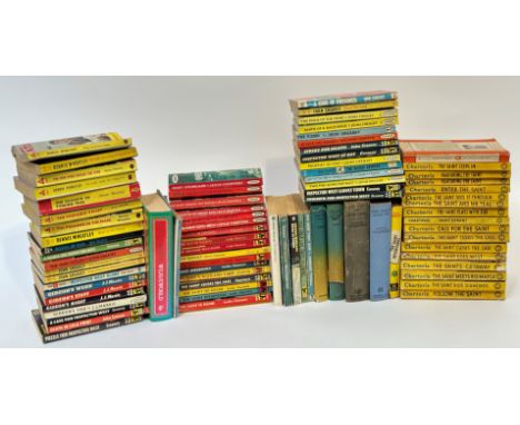 A large collection of books comprising, sixteen Leslie Charteris the Saint's series published by Hodder and Stoughton yellow 