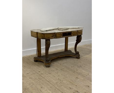 A Victorian marble topped "Duchess" wash stand, the ledge back (A/F) over moulded serpentine white marble panel and frieze dr