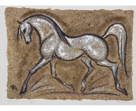 A folder containing twenty large mounted prints, some of equestrian theme, including a hand signed ltd edition print by Terry