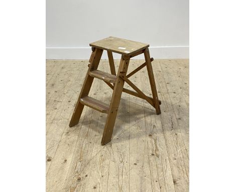 A Vintage pine and beech two rung folding step ladder H56cm
