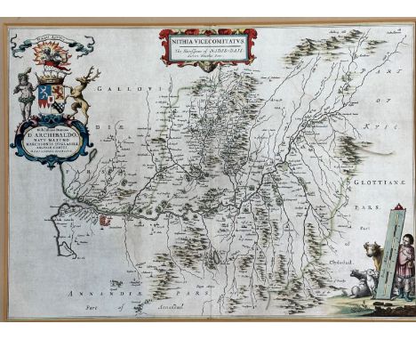 D. Archibaldo, The Sherdom of Annandale and Galloway, 18thc print, highlighted with colour, framed (38cm x 52cm)