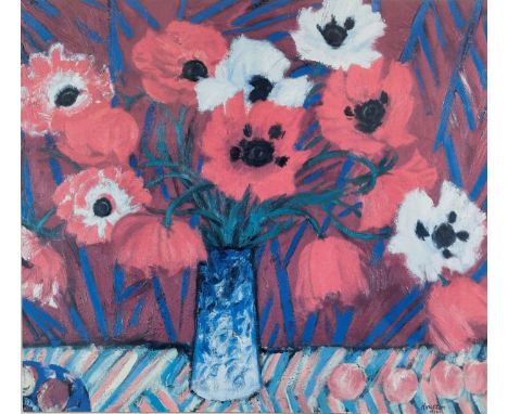 John Houston (Scottish: 1930-2008), Still Life with Poppies, print in ebonised glazed frame (22cm x 24cm)