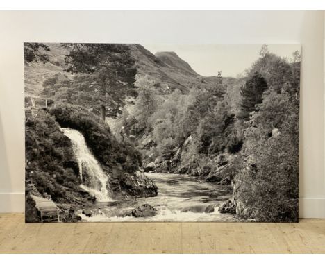 Glyn Satterley (British contemporary) 'River Carron, Glencalvie' large monochromatic photographic print on canvas depicting a