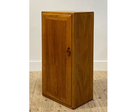 Ercol, a blonde elm cupboard, single door enclosing two adjustable shelves H93cm, W47cm, D32cm