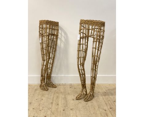 Shop fitting, A pair of vintage mid century wicker mannequin legs, H113cm