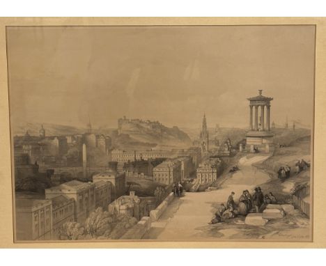After Swarbreck, Edinburgh from Carlton Hill, print, in glazed gilt velvet mounted frame (38cm x 52cm)