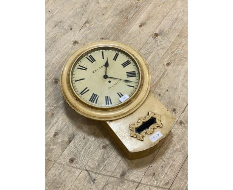 A Victorian cream painted mahogany cased drop dial wall clock, the white painted 12" dial with Roman chapter ring inscribed B