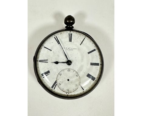 A London silver open face pocket watch with enamel dial and subsidiaries dial with Roman numerals, missing hand, retailed by 