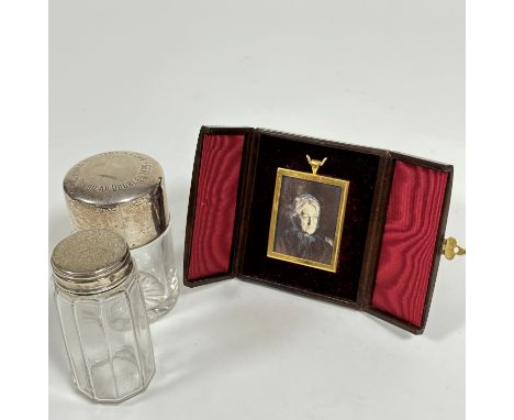 A crystal London silver mounted hinged top perfume bottle complete with original glass stopper, awarded for The Kinnoull Tenn