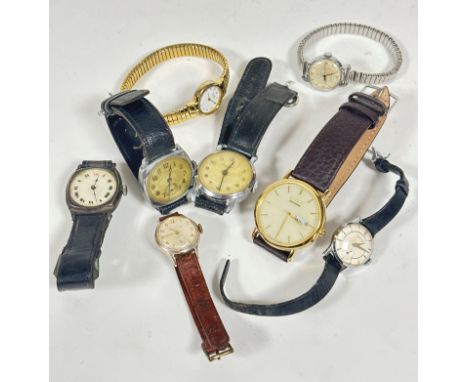 A collection of vintage watches including a chromium plated gentleman's watch with enamelled dial and subsidiaries hand, with