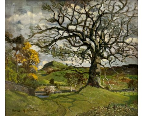Robert Craig Wallace (?) (Scottish: 1886-1969), Highland Rural Landscape, oil on panel, signed bottom left, in painted glazed