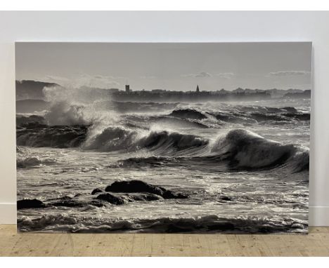 Glyn Satterley (British contemporary) 'Running Sea, North Berwick' large monochromatic photographic print on canvas depicting