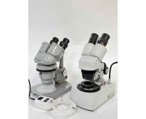 A Nikon 71561 model binocular stereo microscope (h- 26cm) and a Brunel binocular microscope (h- 11cm) (2)